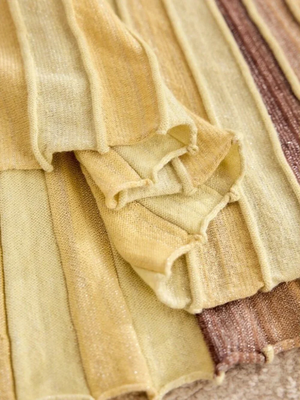 Yellow Striped Knit Maxi Skirt with Pleated A-Line Flare